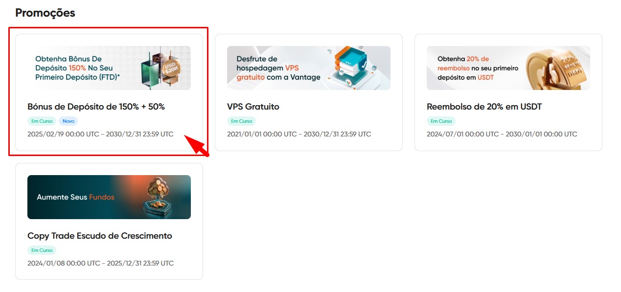 Visão Geral da Promoção de Bônus de Depósito Vantage