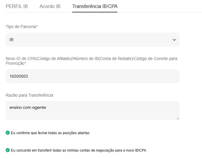 Passos para Transferência de IB na Vantage
